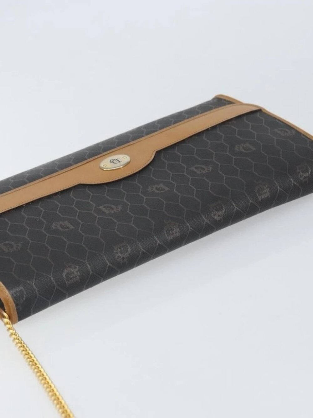 Christian Dior Honeycomb Canvas Chain Shoulder Bag PVC Black Gold Auth - Picture 5 of 15